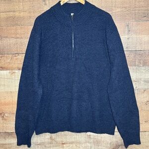 Schott Bros Wool Blend 1/4 Zip Sweater Ribbed Knit size XL Navy